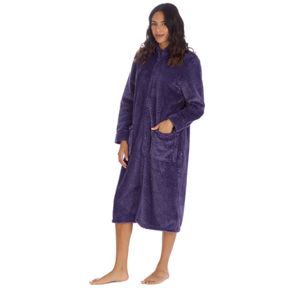 Countess Christie Zip Through Waffle Knit Robe - Purple