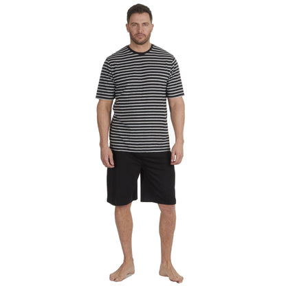 Momentii Mens Yarn Dyed Stripe T Shirt and Shorts - Black
