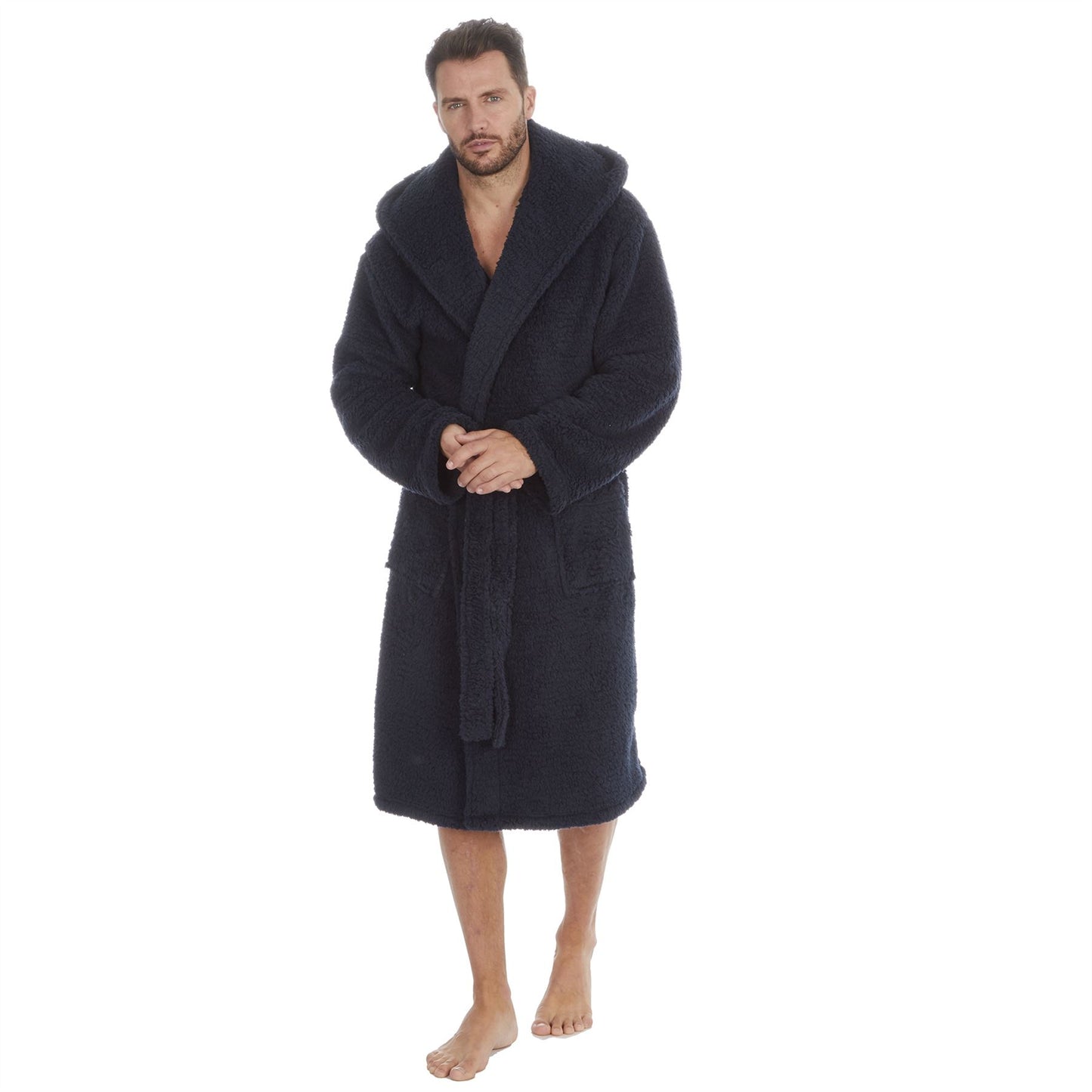 Cargo Bay Mens Borg Fleece Hooded Robe - Navy