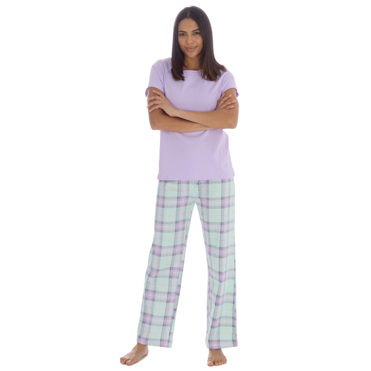 Forever Dreaming Womens T Shirt and Check Pants Pyjamas - Lilac Forever Dreaming