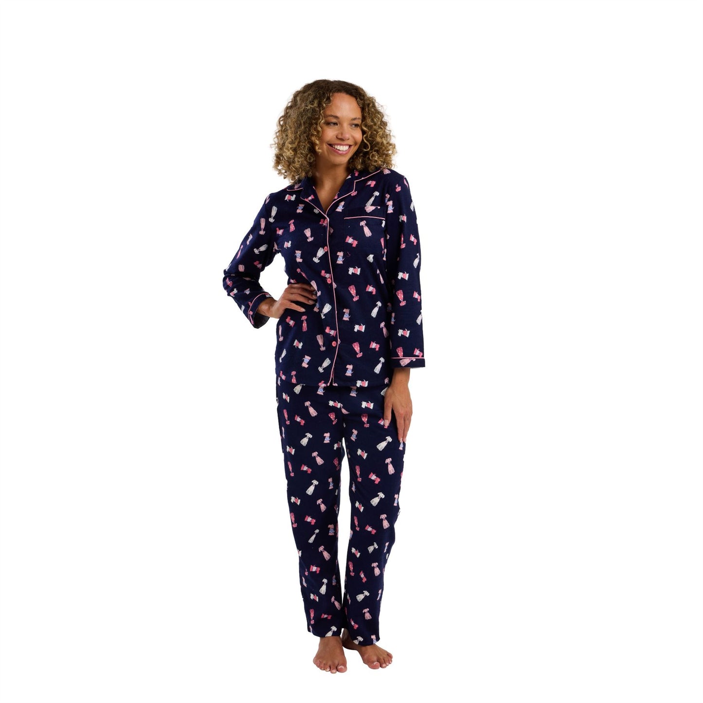 Indigo Sky Womens Dog Print Brushed Cotton Pyjamas - Navy