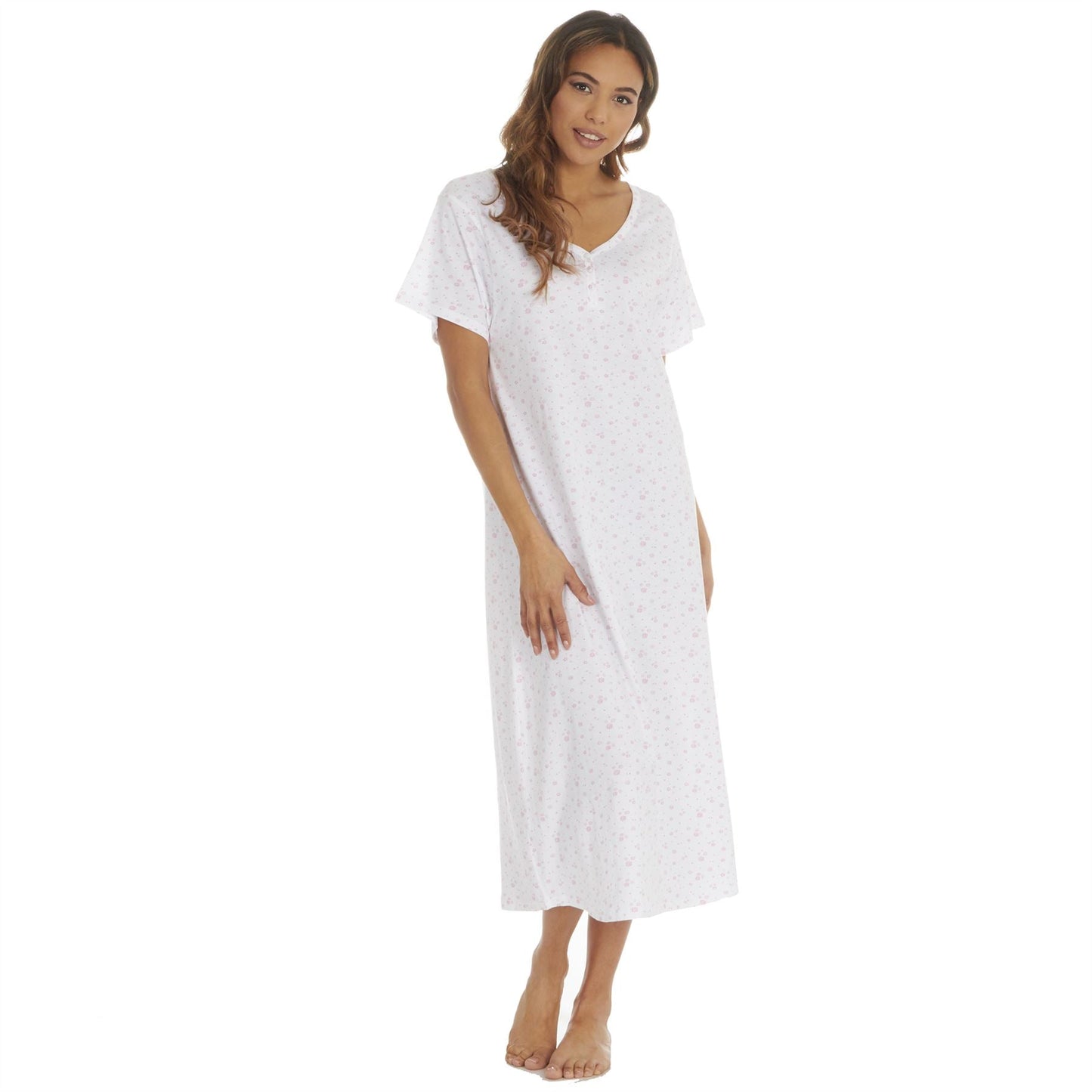 Cottonique Short Sleeve Floral Nightdress - White/Pink Cottonique