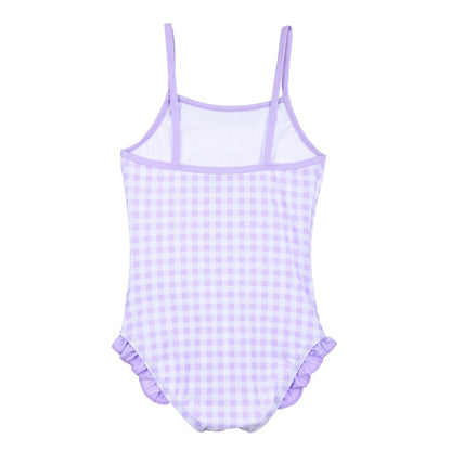 Girls Minnie Mouse Gingham Swimsuit - Purple