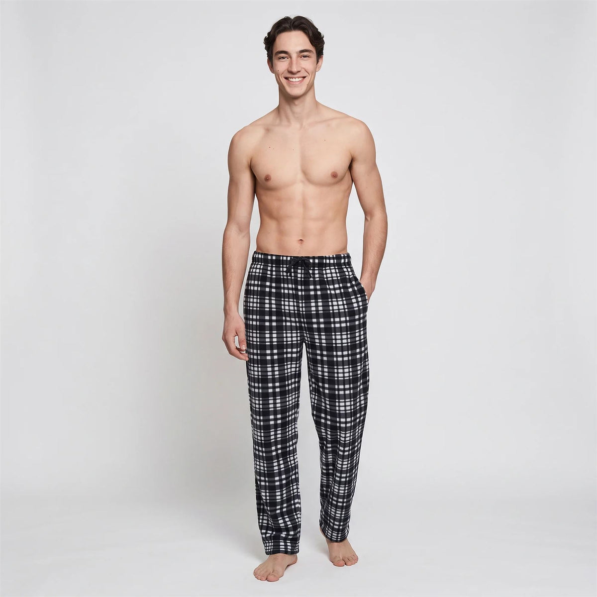 Gaubert Mens Check Fleece Lounge Pants (2 Pack) - Black/Blue Gaubert