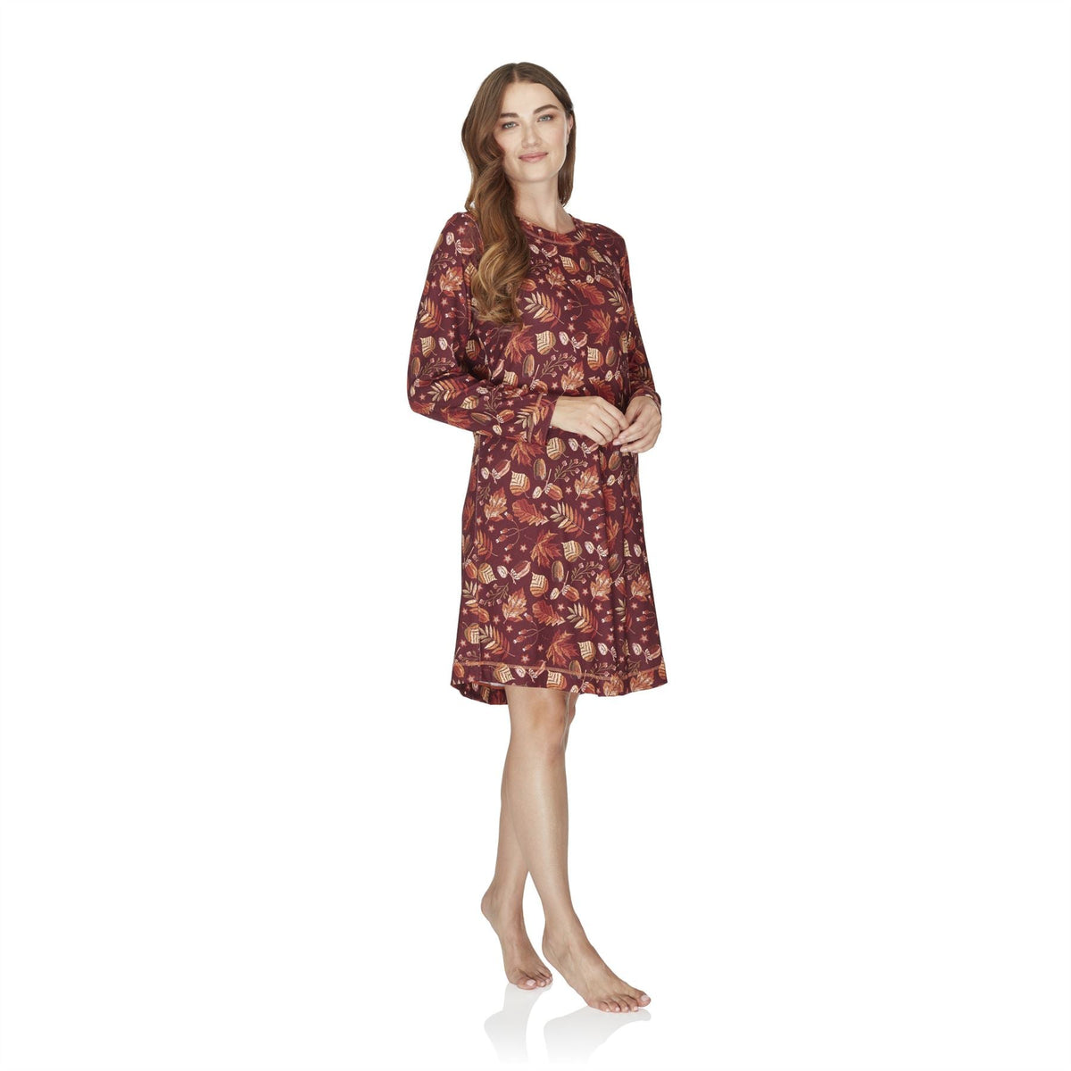 Wysteria Lane Womens Jersey Knit Long Sleeve Nightdress - Burgundy Wysteria Lane