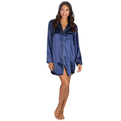 Slumber Party Womens Satin Nightshirt - Navy
