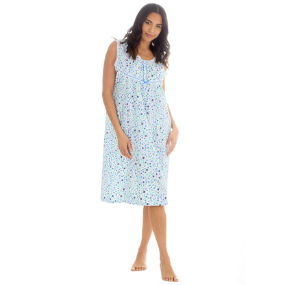 Countess Christie Sleeveless Woven Poplin Floral Nightdress - Blue/Mint