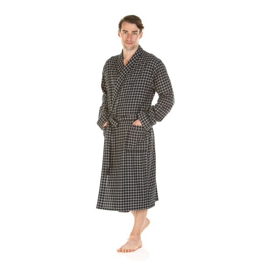 Haigman Mens Brushed Cotton Robe - Navy Check