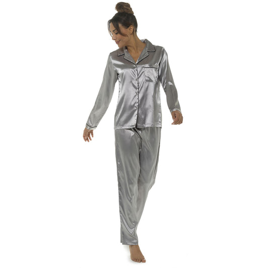 Wolf and Harte Womens Satin Pyjamas - Silver