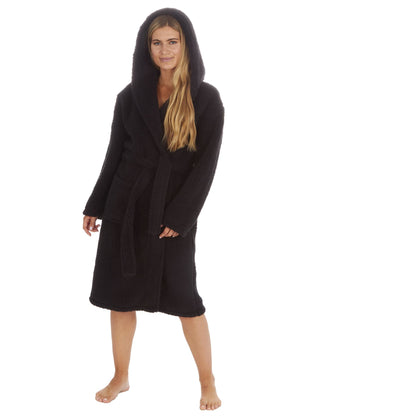 Forever Dreaming Womens Borg Fleece Robe - Black