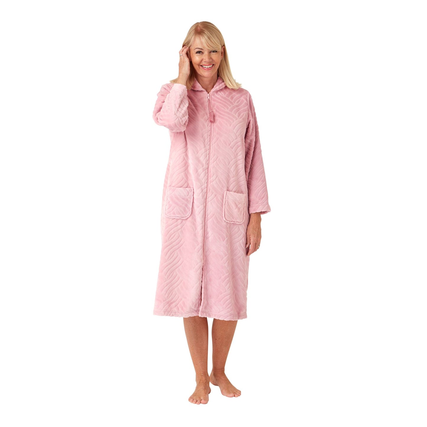 Marlon Womens Embossed Zip Robe - Dusky Pink