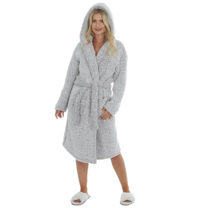 Forever Dreaming Womens Borg Fleece Robe - Grey