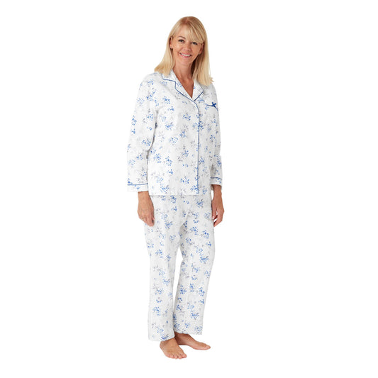 Marlon Womens Floral Brushed Cotton Pyjama Set - Blue