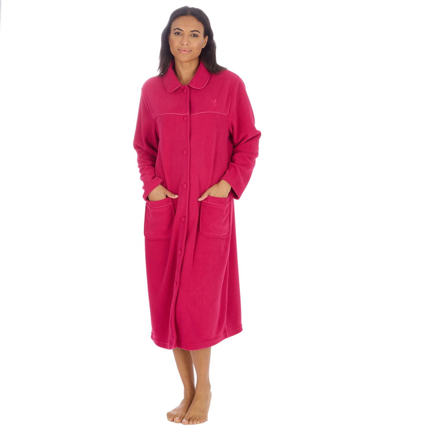 Countess Christie Longer Length Button Housecoat - Raspberry