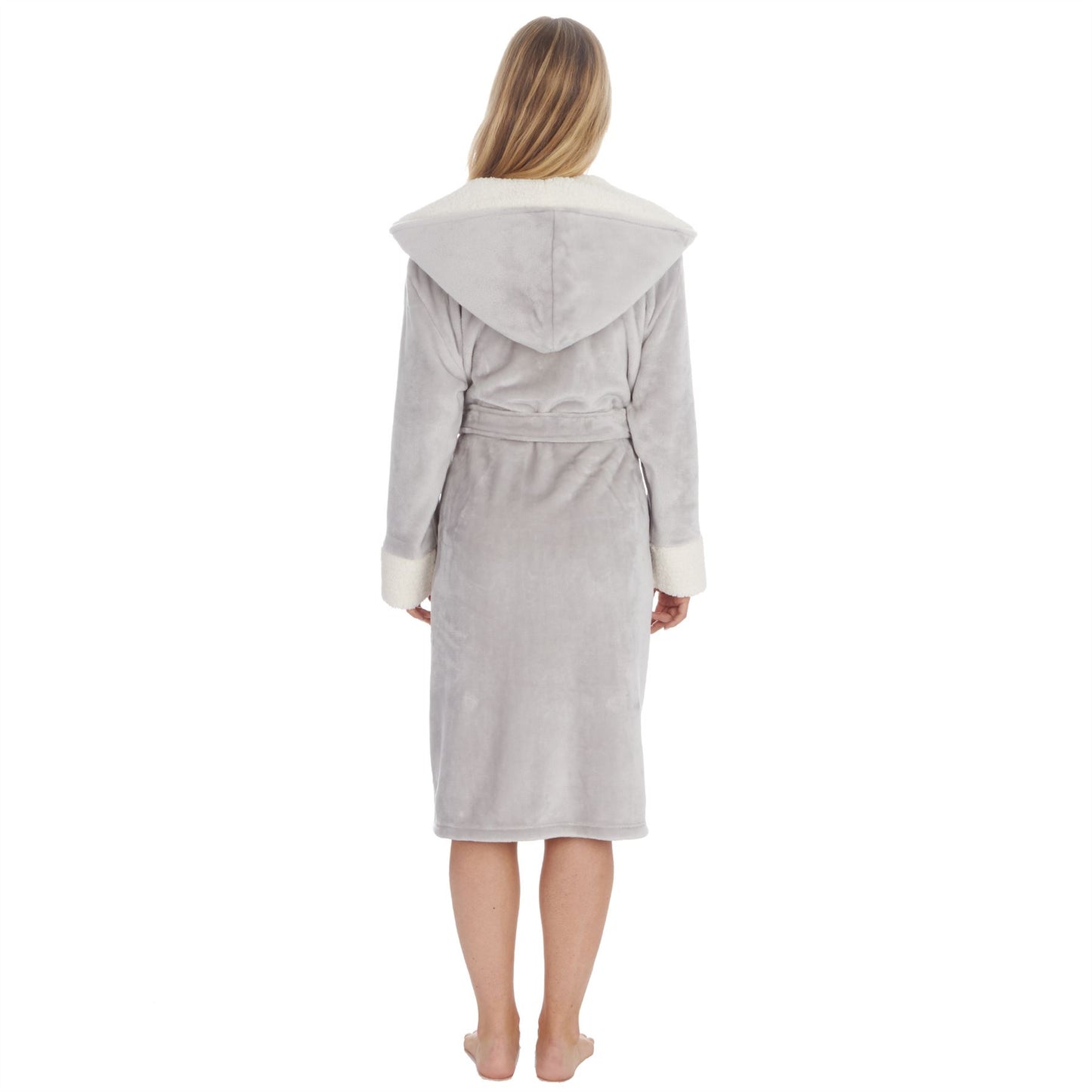 Forever Dreaming Womens Shimmer/Borg Contrast Fleece Robe - Grey