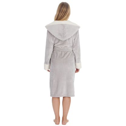 Forever Dreaming Womens Shimmer/Borg Contrast Fleece Robe - Grey