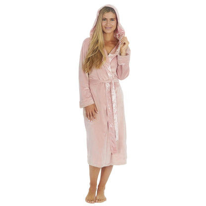 Forever Dreaming Womens Plush Velour Contrast Robe - Pink