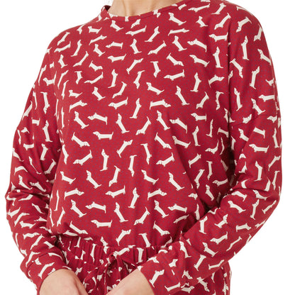 Indigo Sky Womens Dachshund Jersey Cotton Pyjamas - Red