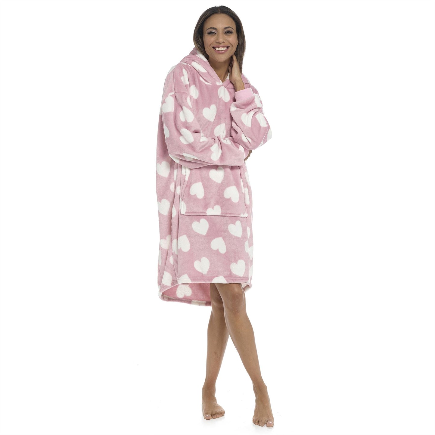 Follow That Dream Womens Heart Fleece Snuggle Hoodie - Pink