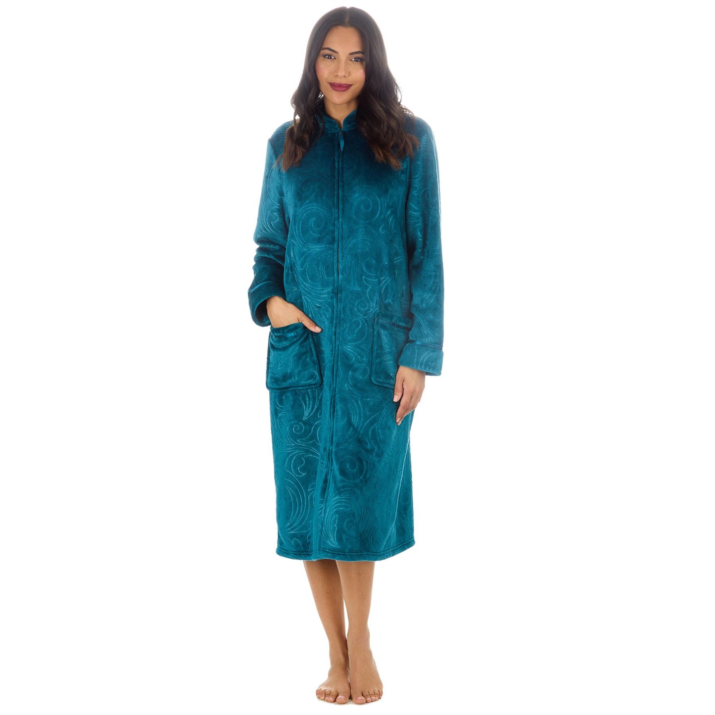 Countess Christie Womens Embossed Fleece Zip Robe - Teal