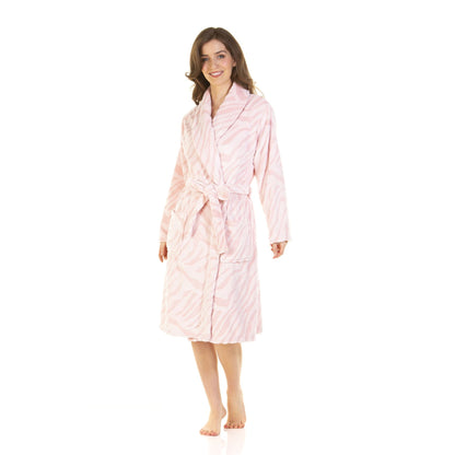 La Marquise Womens Supersoft Fleece Robe - Pink Zebra