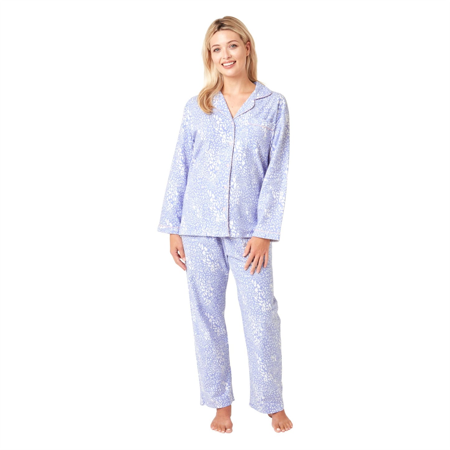 Indigo Sky Womens Animal Print Brushed Cotton Pyjama Set - Blue