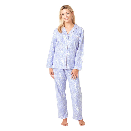 Indigo Sky Womens Animal Print Brushed Cotton Pyjama Set - Blue
