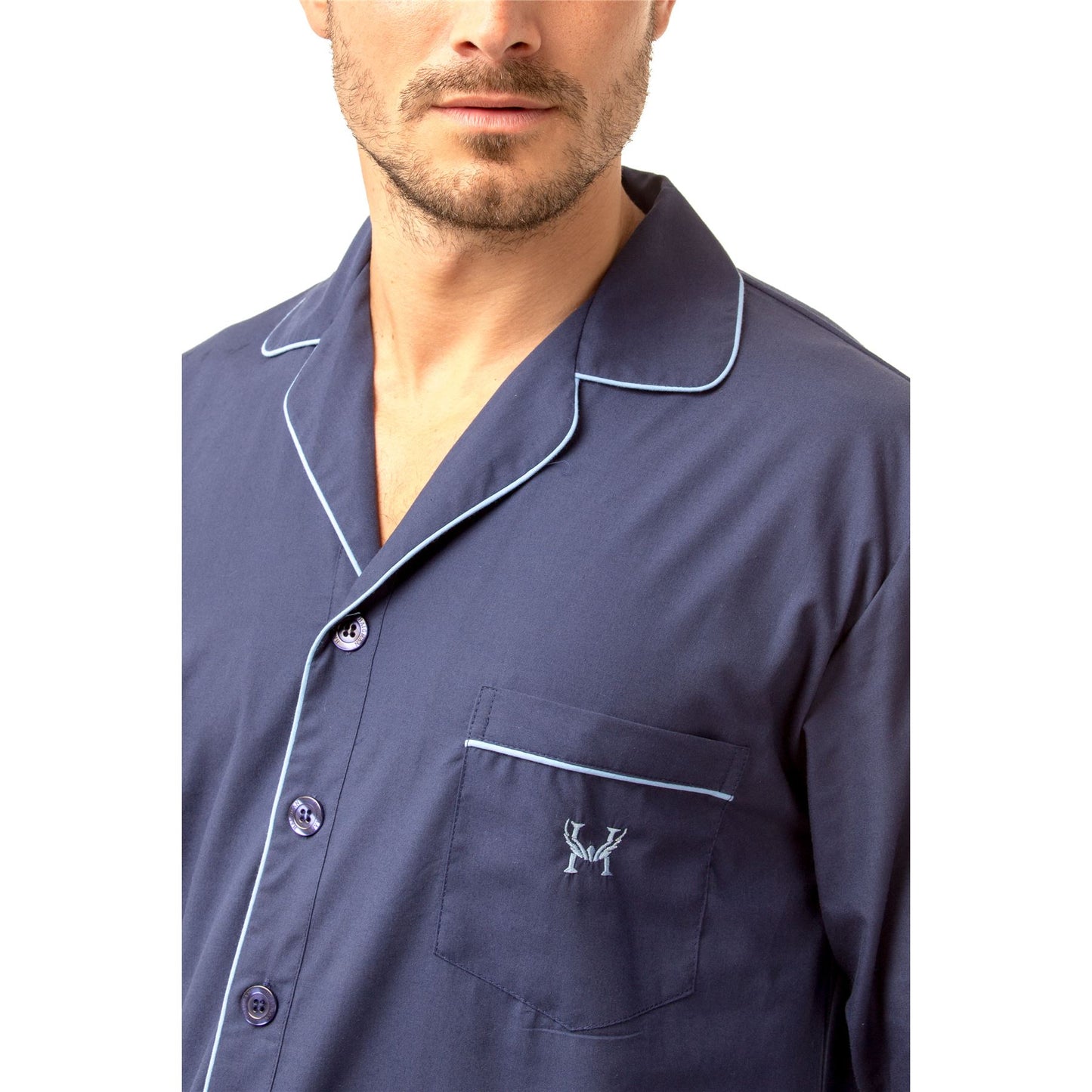 Haigman Mens Easy Care Long Sleeve Nightshirt - Navy