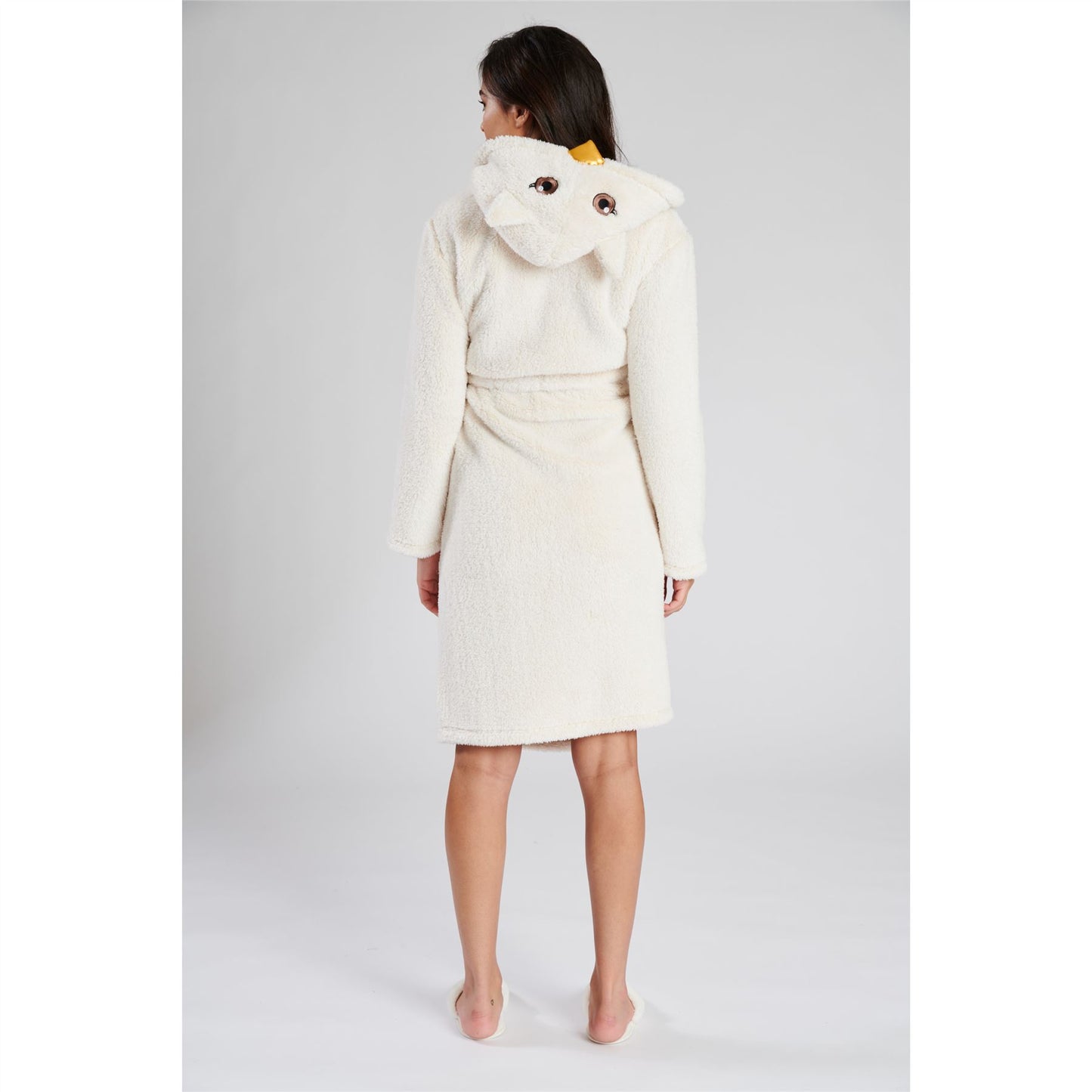 Loungeable Womens Owl Fleece Hooded Robe - Beige