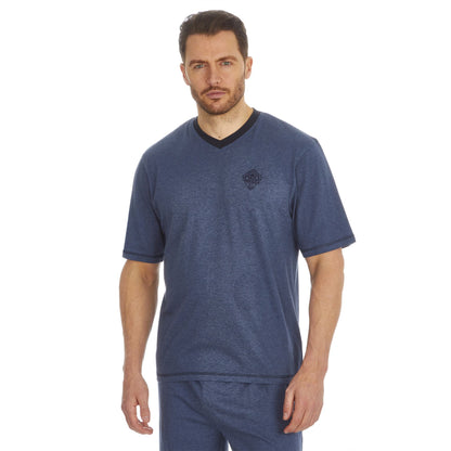 Cargo Bay Mens V Neck Top/Short Pyjamas - Denim/Navy