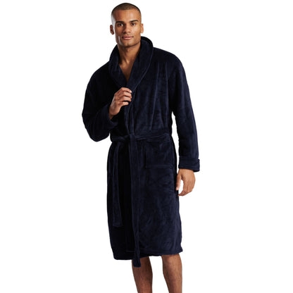 Loungeable Mens Solid Collar Fleece Robe - Navy