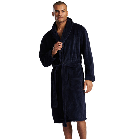 Loungeable Mens Solid Collar Fleece Robe - Navy
