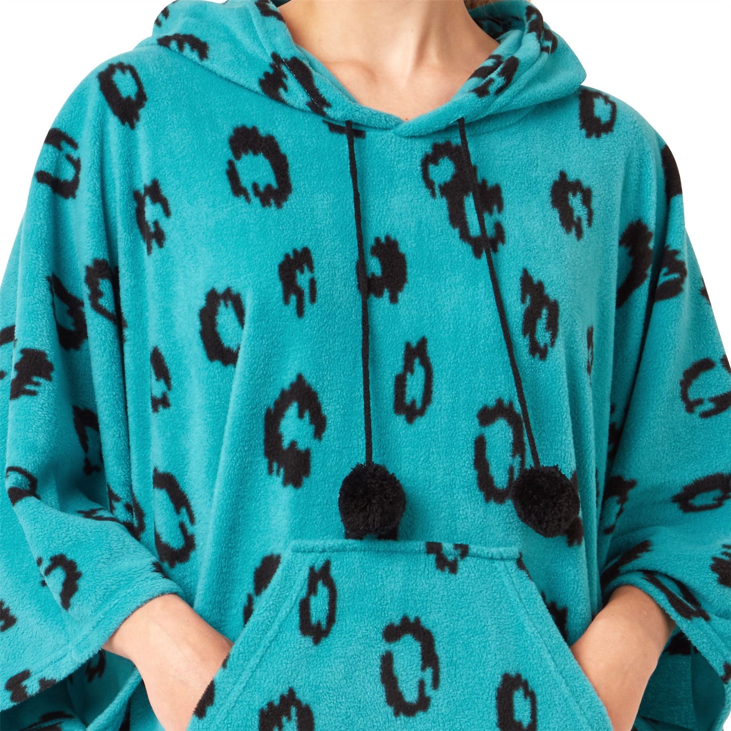 Indigo Sky Womens Fleece Animal Print Oversized Poncho - Teal