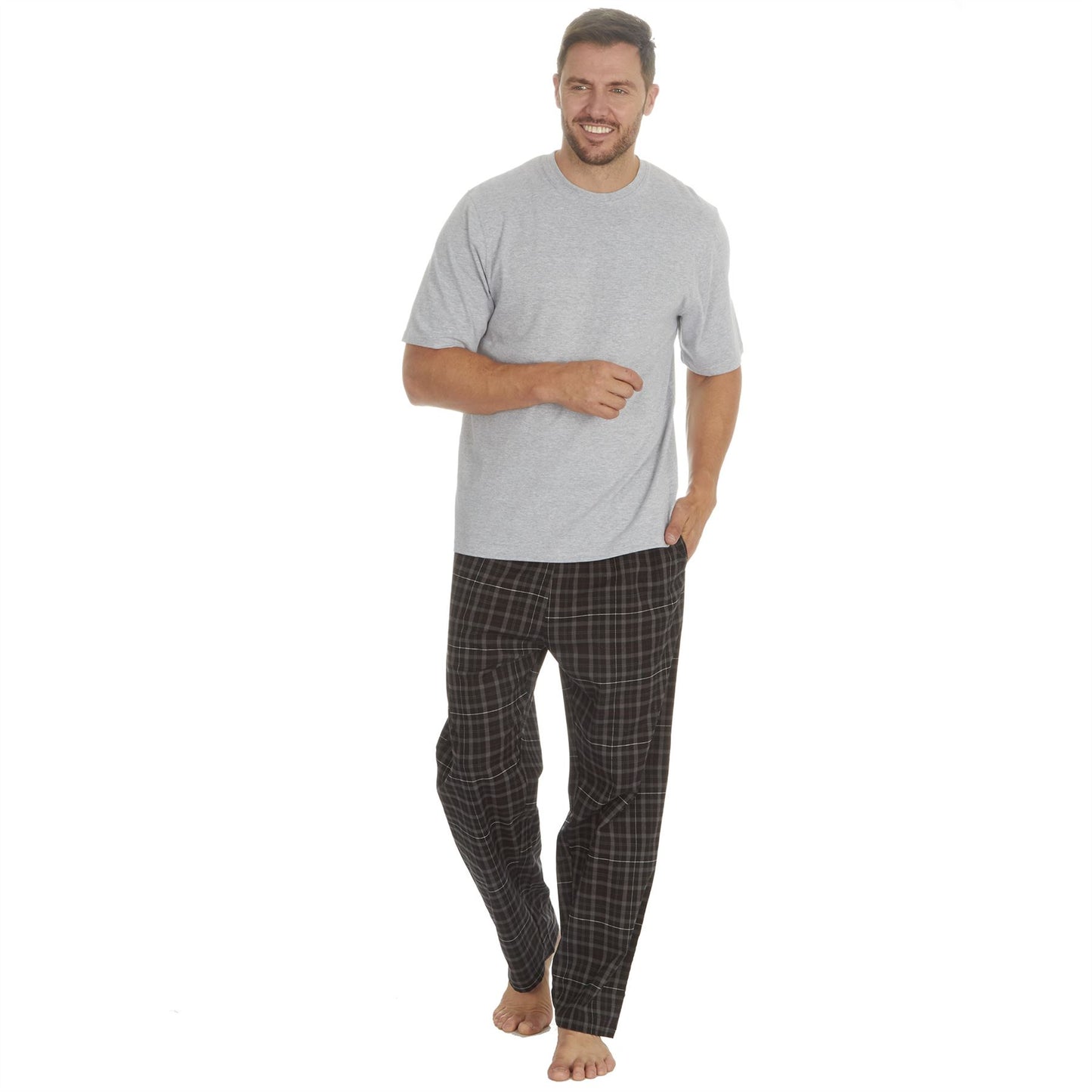 Cargo Bay Mens Jersey Top/Woven Check Bottoms - Grey/Black