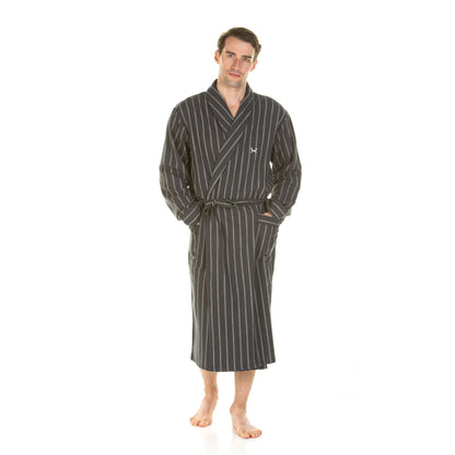 Haigman Mens Brushed Cotton Robe - Grey Stripe