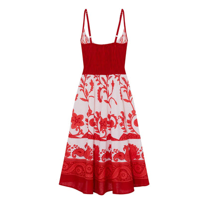 Pistachio Crossover Summer Dress - Red