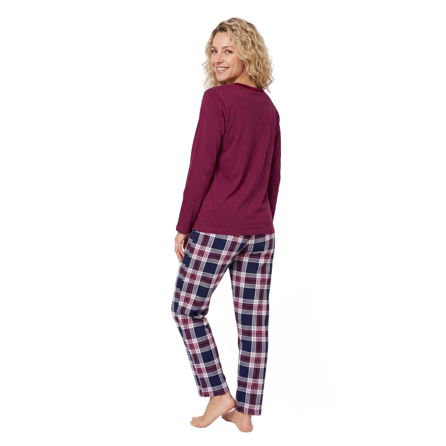 Indigo Sky Womens Check Jersey Pyjamas - Burgundy Indigo Sky