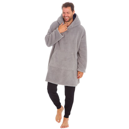 Huggable Hoodie Mens Snuggle Fleece Oversized Hoodie - Grey