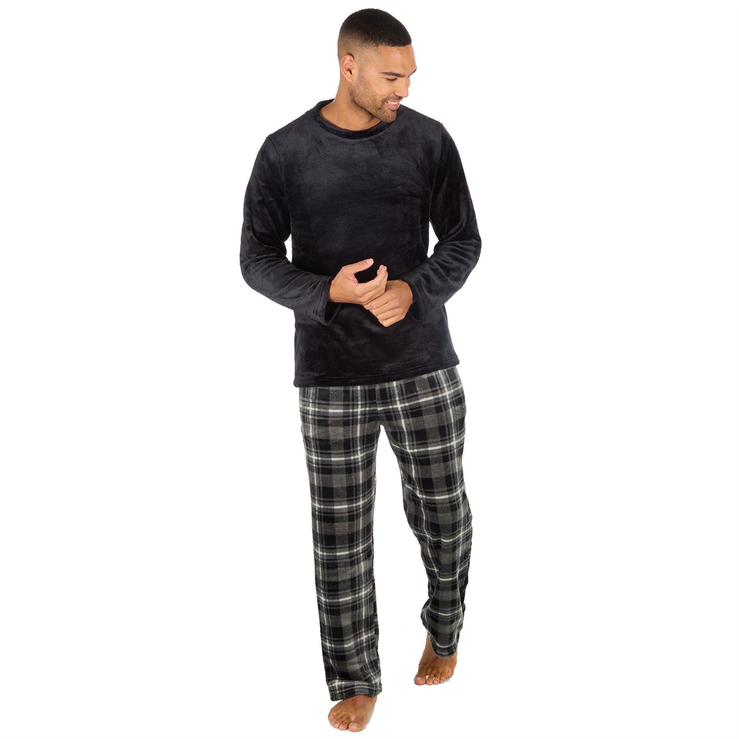 Cargo Bay Mens Fleece Pyjamas - Black/Charcoal Check