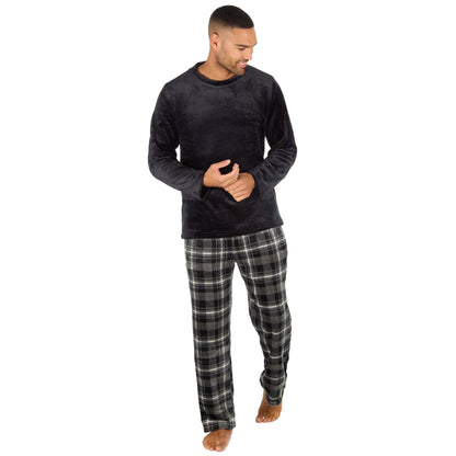 Cargo Bay Mens Fleece Pyjamas - Black/Charcoal Check