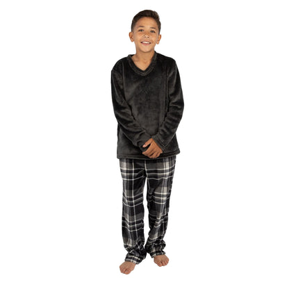 Cargo Bay Kids Fleece Pyjamas - Charcoal Check Cargo Bay
