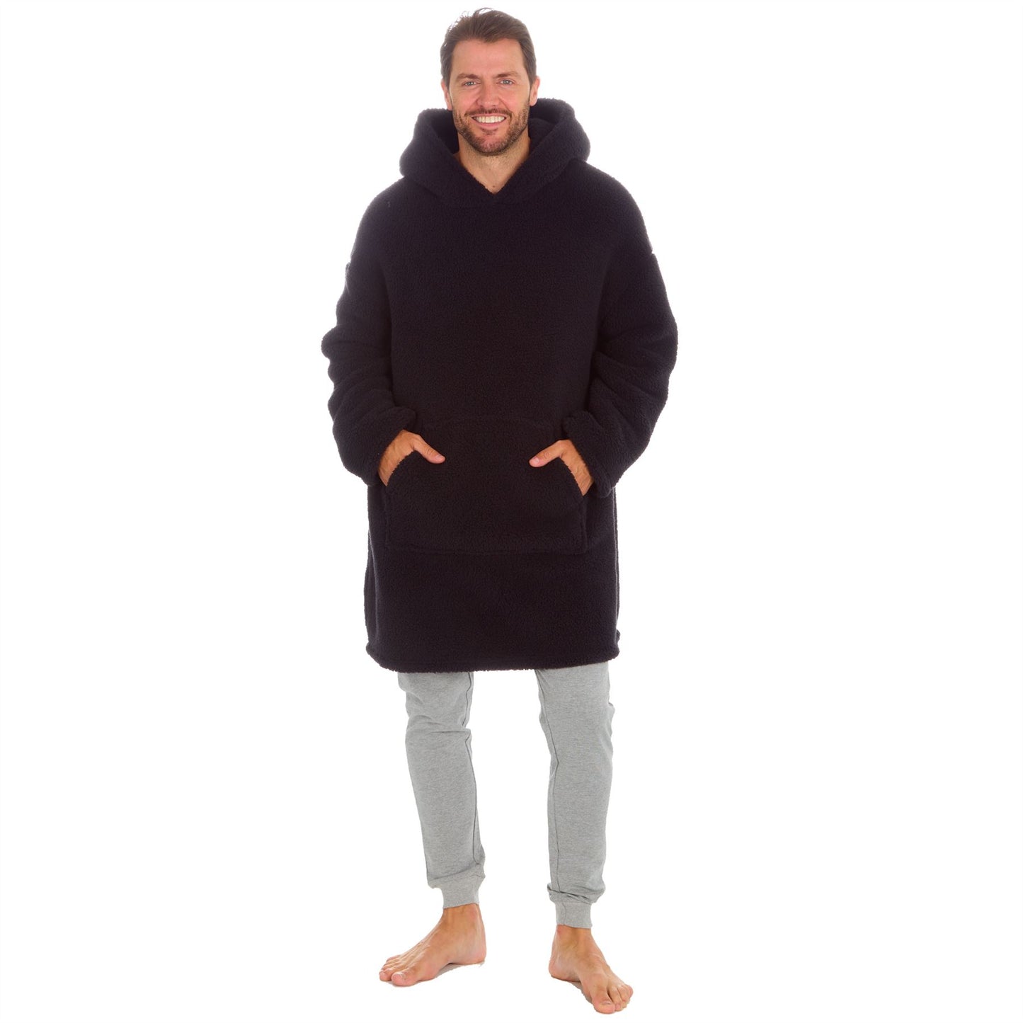 Huggable Hoodie Mens Borg Fleece Oversized Hoodie - Black