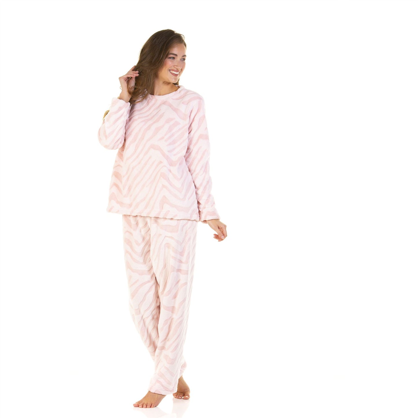 La Marquise Womens Supersoft Fleece Pyjamas - Pink Zebra