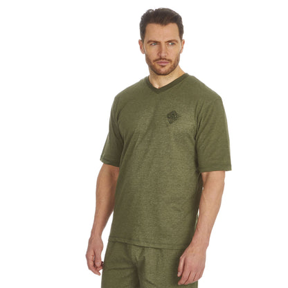 Cargo Bay Mens V Neck Top/Short Pyjamas - Khaki/Dark Khaki