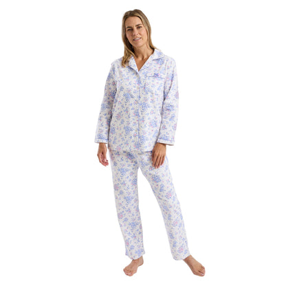 Marlon Womens Floral Bouqet Brushed Cotton Pyjamas - Blue