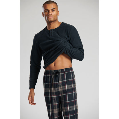 Loungeable Mens Ribbed Fleece/Woven Pyjamas - Navy/Navy Check