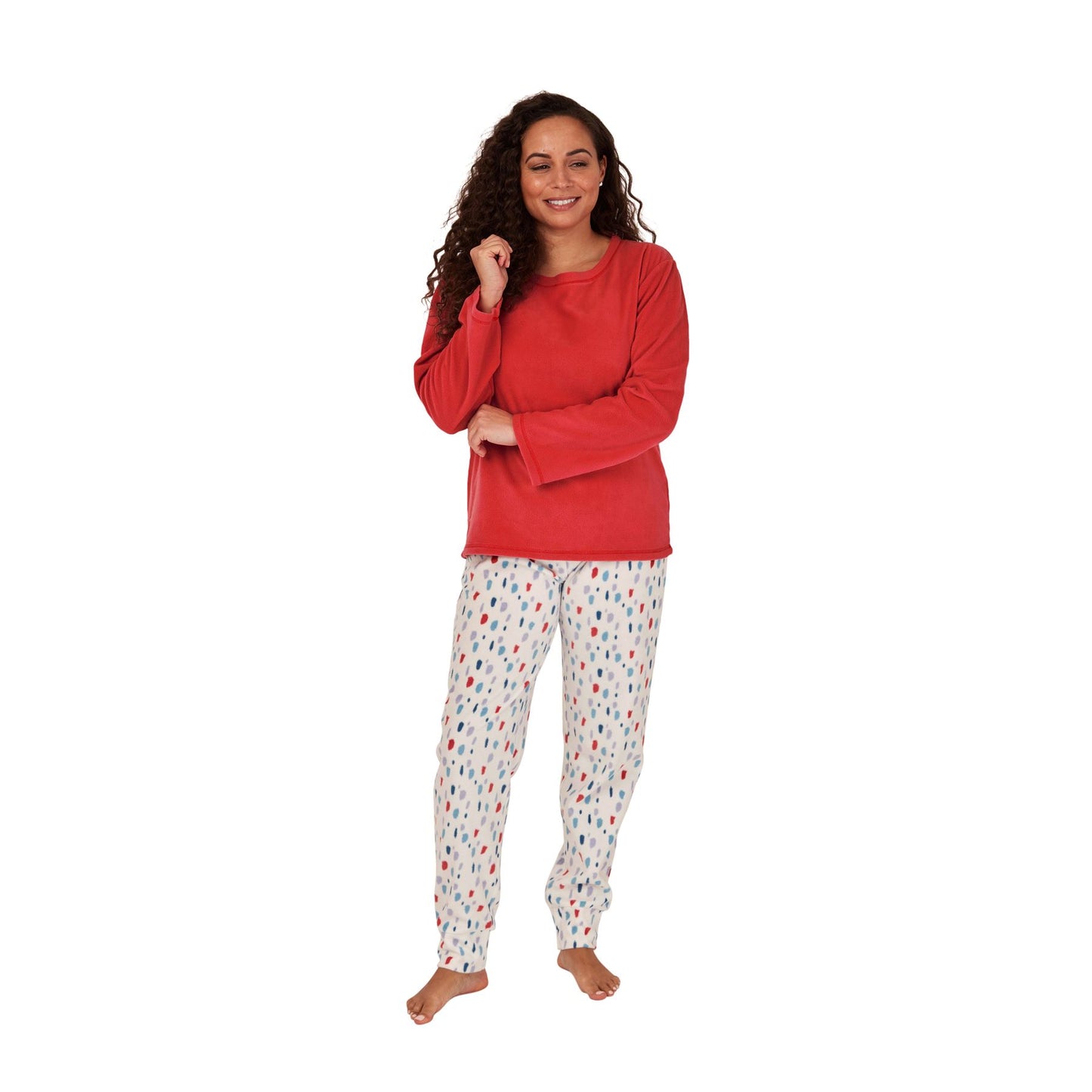Indigo Sky Womens Splat Spot Fleece Pyjama Set - Spice Red