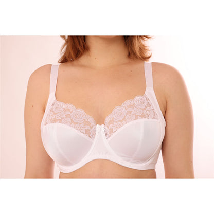 Gemm Full Cup Satin Floral Lace Bra - White