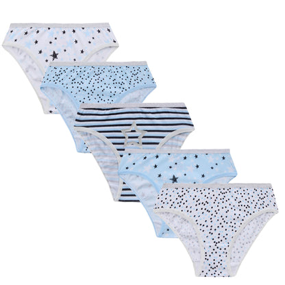 4Kidz Girls Briefs 5 Pack - Stars/Dots (7-13 Years)