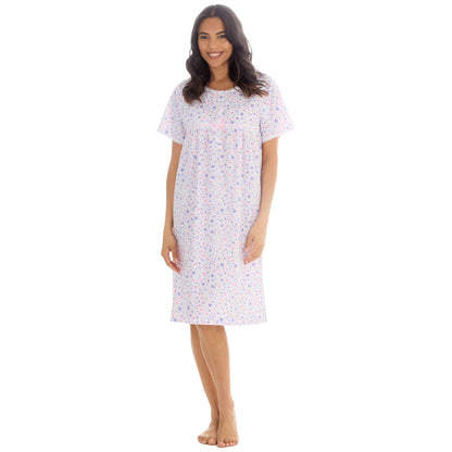 Countess Christie Short Sleeve Woven Poplin Floral Nightdress - Purple/Pink